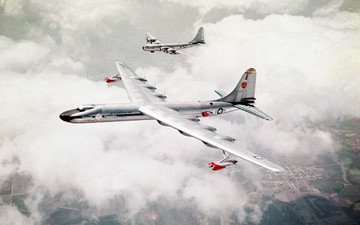 небо, облака, самолеты, бомбардировщики, b-29, stratofortress, b-52, peacemaker