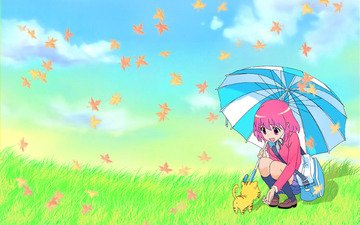 аниме, девочка, зонтик