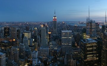 ночь, огни, панорама, город, сша, нью-йорк, эмпайр стейт билдинг