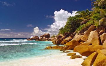 камни, пляж, тропики, сейшелы