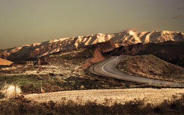 дорога, горы, природа, поле, иран
