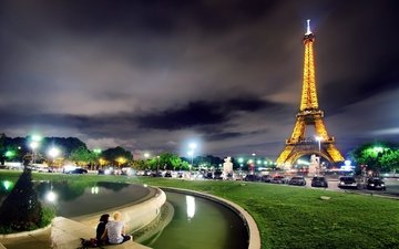 ночь, город, париж, франция, эйфелева башня