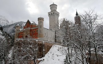 деревья, горы, снег, лес, зима, замок, германия