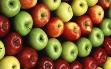 фрукты, яблоки, красные, зеленые, много, желтые