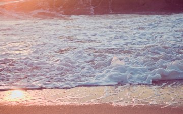 вода, солнце, берег, волны, настроение, лучи, море, песок, пляж, океан, пена