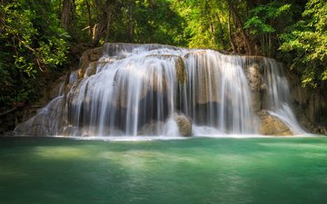 деревья, вода, природа, камни, зелень, лес, водопад, таиланд, каскады, водопад эраван