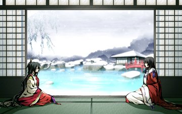 кимоно, most, sneg, prud, devushki, zima