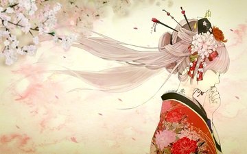 арт, девушка, сакура, кимоно, vesna, tatu, profil