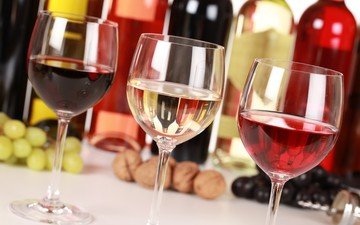 орехи, разное, вино, напитки, белое, бокалы, бутылки, красное, розовое, молдавские вина, виноград.
