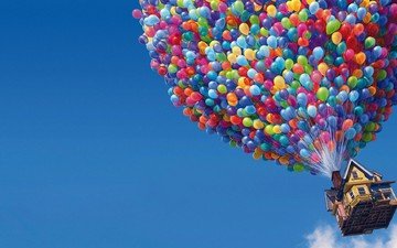 haus, luftballons, nach oben, nach oben cartoon