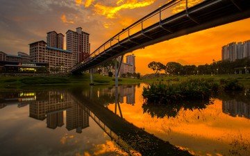 закат, мост, сингапур, бишен парк