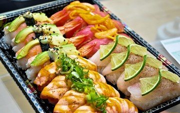 лайм, рыба, суши, роллы, авокадо, морепродукты, сашими