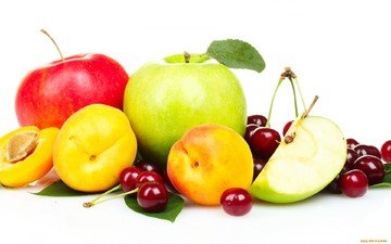 фрукты, яблоки, черешня, ягоды, персики