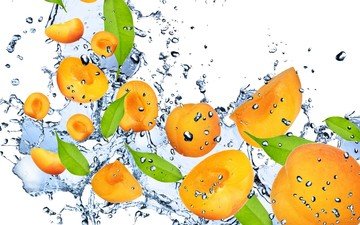 вода, капли, свежесть, фрукты, брызги, оранжевый, абрикос