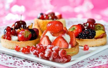 малина, клубника, ягоды, вишня, сладкое, десерт, пирожные, ежевика, смородина