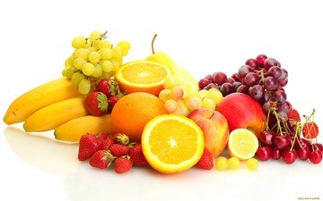 виноград, фрукты, яблоки, апельсины, клубника, лимон, ягоды, вишня, бананы, груша