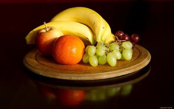 виноград, фрукты, яблоко, мандарин, бананы