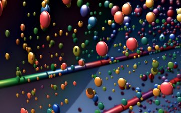 шары, полет, разноцветные, шарики, красочный, палочки, мячи, графика 3d