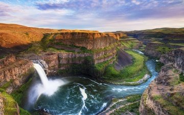 вода, река, скалы, пейзаж, панорама, водопад, каньон, поток, palouse falls
