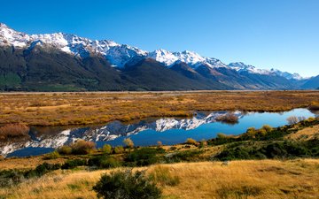 река, горы, природа, новая зеландия