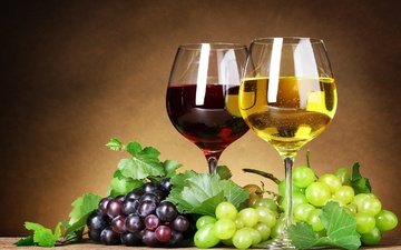виноград, вино, бокалы, бокалы с вином и виноград