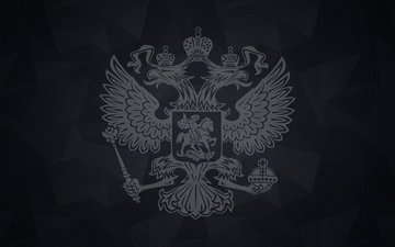 черный фон, герб россии на сером фоне, золотой герб россии