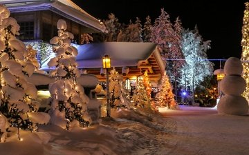 вечер, новогодний дом в финляндии, зимняя сказка