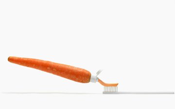морковь, зубная паста, щётка