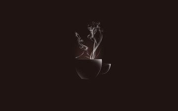 кофе, минимализм, черный фон, чашка, пар