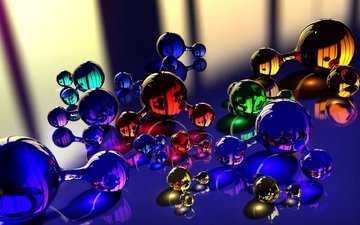 шары, отражение, цвет, стекло, молекула, массажер