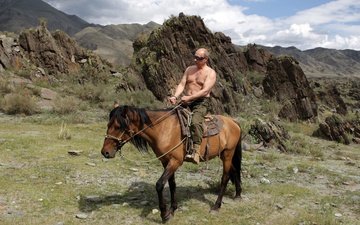 лошадь, горы, природа, обои, путин, президент россии, премьер-министр россии, владимир путин