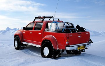 снег, зима, краcный, северный полюс, тойота, хайлакс, arctic trucks