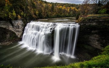водопад, осен, middle falls, letchworth state park