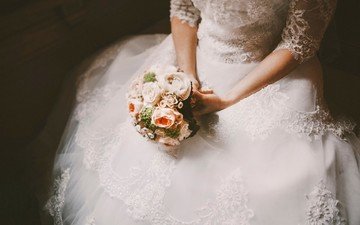 платье, букет, свадьба, невеста, свадебная платье
