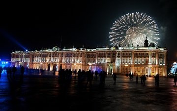 ночь, новый год, салют, санкт-петербург, зимний дворец