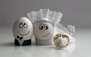 букет, счастье, яйца, свадьба, фата, жених и невеста