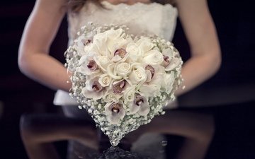 розы, букет, свадьба, невеста, композиция