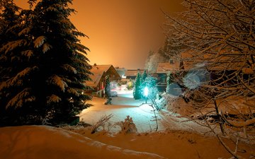 ночь, зима, франция, шамони