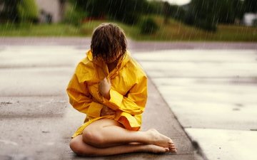 девушка, настроение, улица, дождь