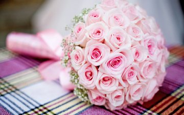 розы, букет, розовый, свадьба