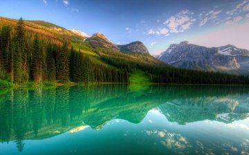 небо, вода, озеро, горы, природа, лес, отражение, красиво