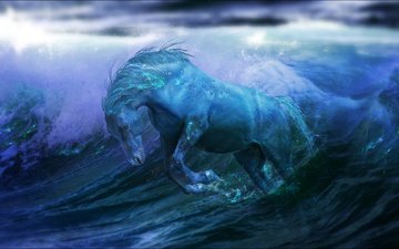 лошадь, вода, волны, океан, конь, фантазии, океана