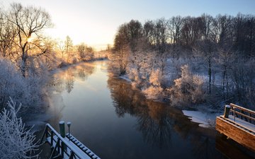 река, зима, утро, швеция