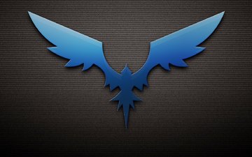 крылья, синий феникс на тесно-сером фоне в полоску, черная тень