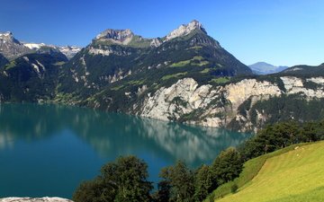 озеро, горы, пейзаж, швейцария, morschach