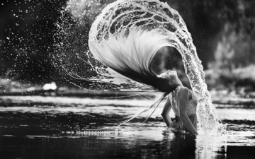 вода, озеро, девушка, волосы