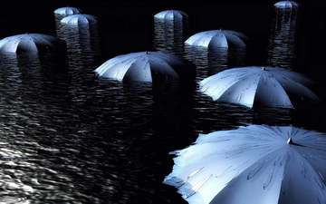 дождь, зонт, зонтики, в воде, затопленные, зонты., проливной