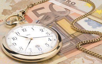 часы, деньги, стрелки, евро, цепочка
