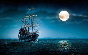 ночь, море, корабль