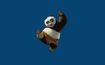 панда, синий фон, «кунг-фу панда»